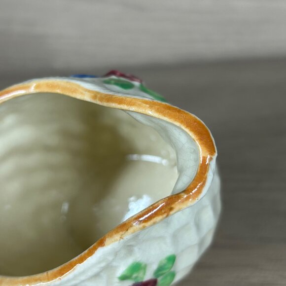 Vintage Japanese Creamer Pitcher With Floral Design & Textured Diamond Pattern - Picture 7 of 9